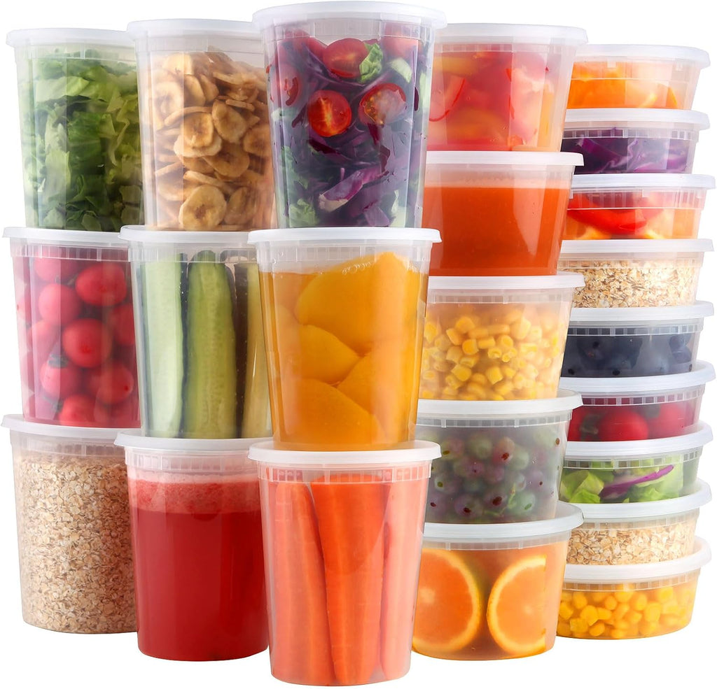 Deli Containers with Lids, 8/16/32oz, 48 Sets | 16 Each Size
