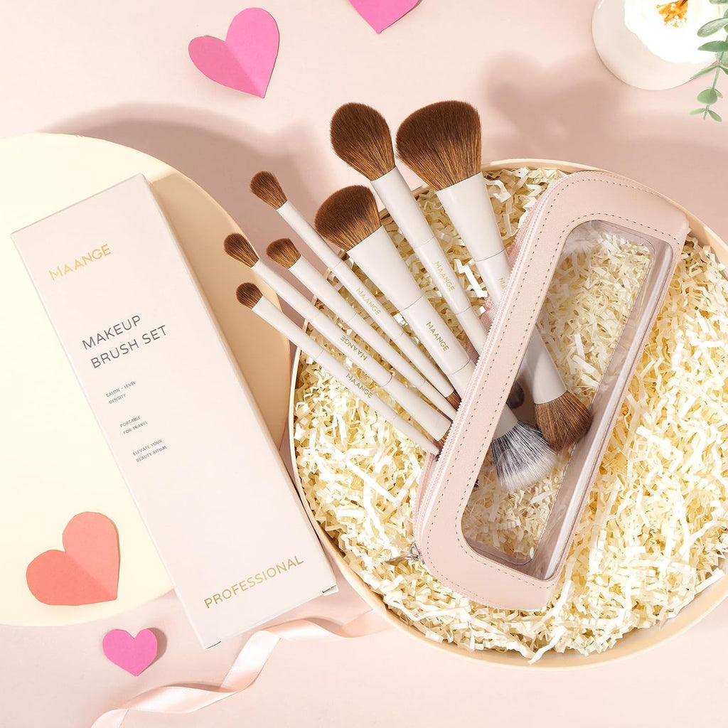 Makeup Brush Set 14-In-7 Double Ended Essential Foundation Makeup Brushes for Powder Concealers Eye Shadows Blush