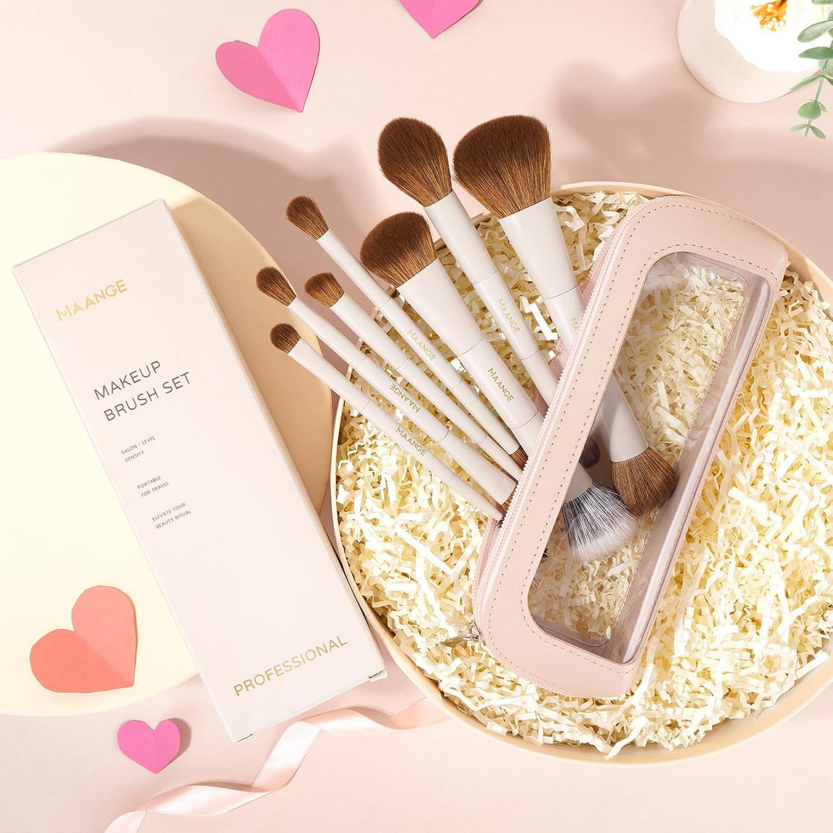 Makeup Brush Set 14-In-7 Double Ended Essential Foundation Makeup Brushes for Powder Concealers Eye Shadows Blush