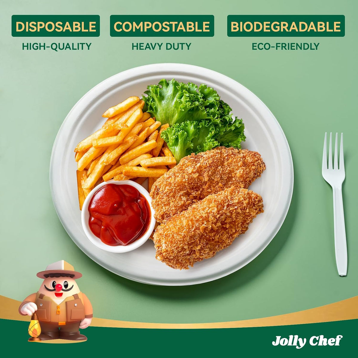 Compostable Heavy Duty 10 Inch 125 Pack Disposable Eco-Friendly Paper Plate