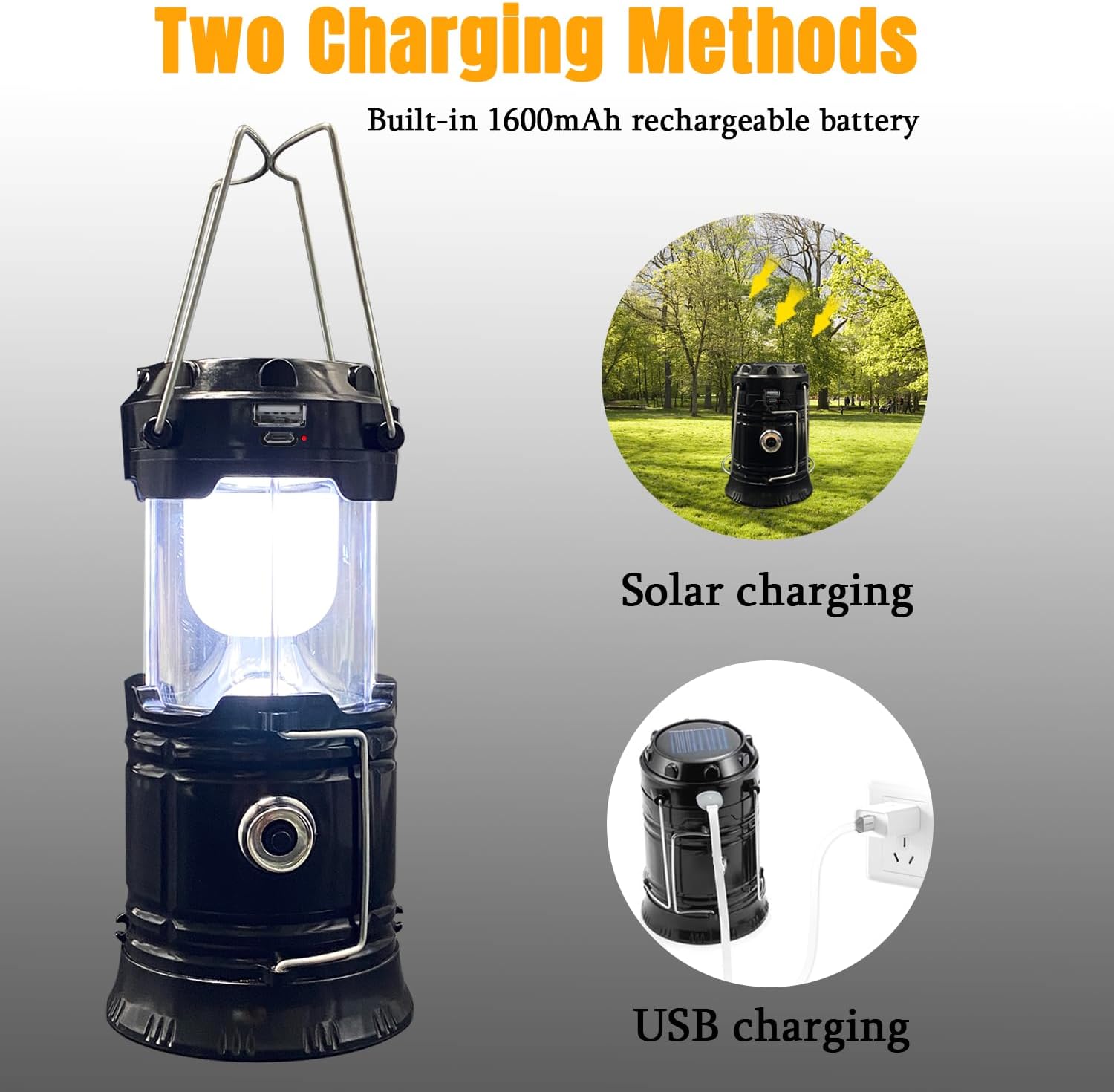 Collapsible Portable LED Camping Lantern XTAUTO Lightweight Waterproof Solar USB Rechargeable LED Flashlight Survival