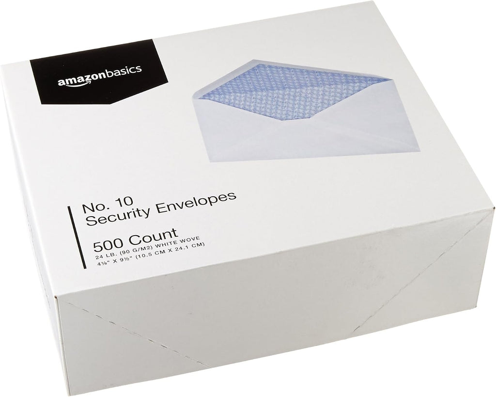#10 Security Tinted Business Envelopes for Documents and Invoices, Quality Seal, 4-1/8" x 9-1/2", White, Pack of 500