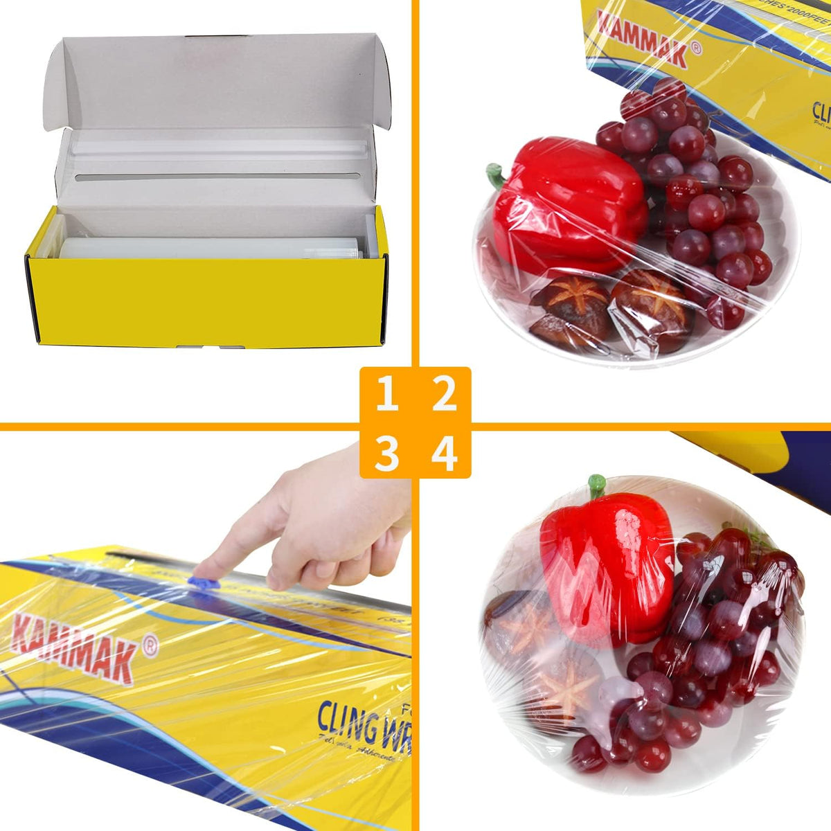 Plastic Wrap Food Cling Wrap with Slide Cutter 15 inch Restaurant Cling Film 2000 Ft Bulk Roll Refillable Food