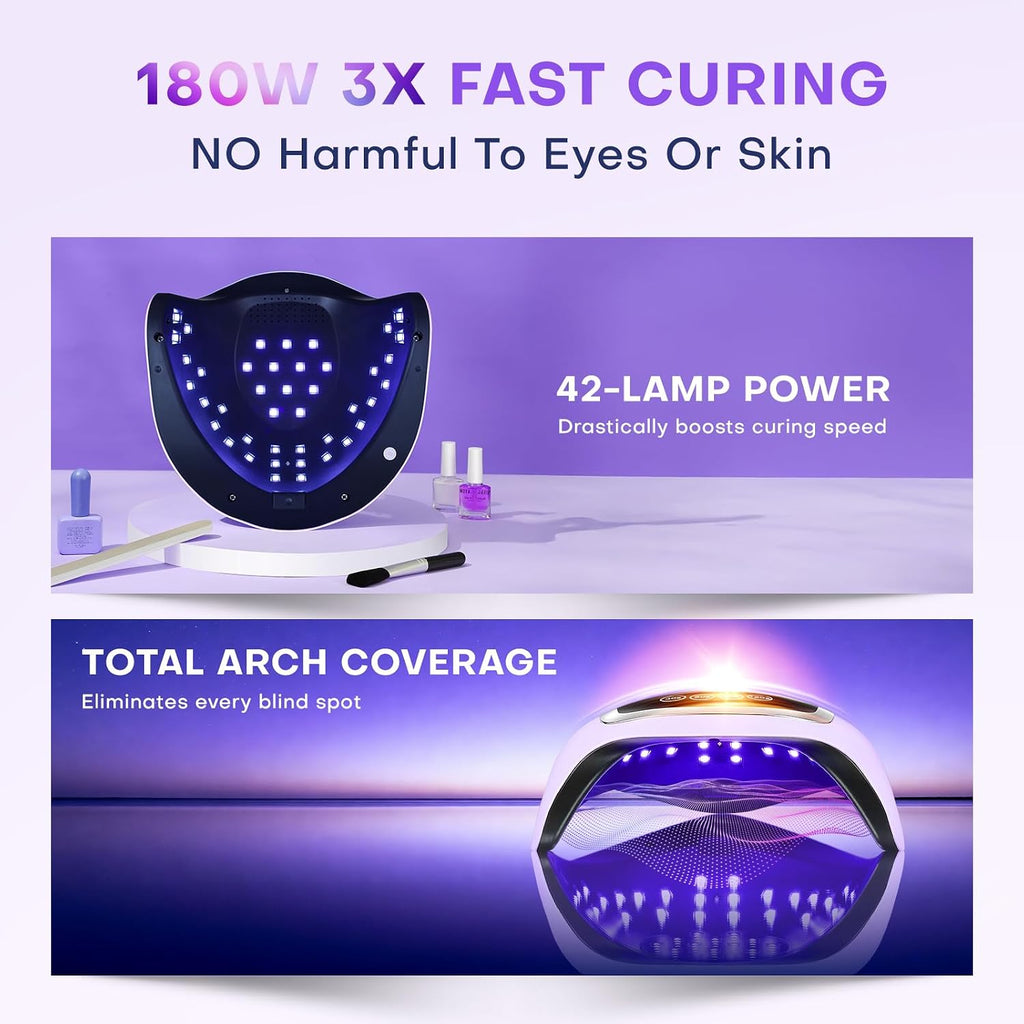 UV Nail Lamp, 180W LED Nail Dryer for Gel Polish, Touch Screen, 42 Beads | Auto Sensor Curing Light with LCD Display