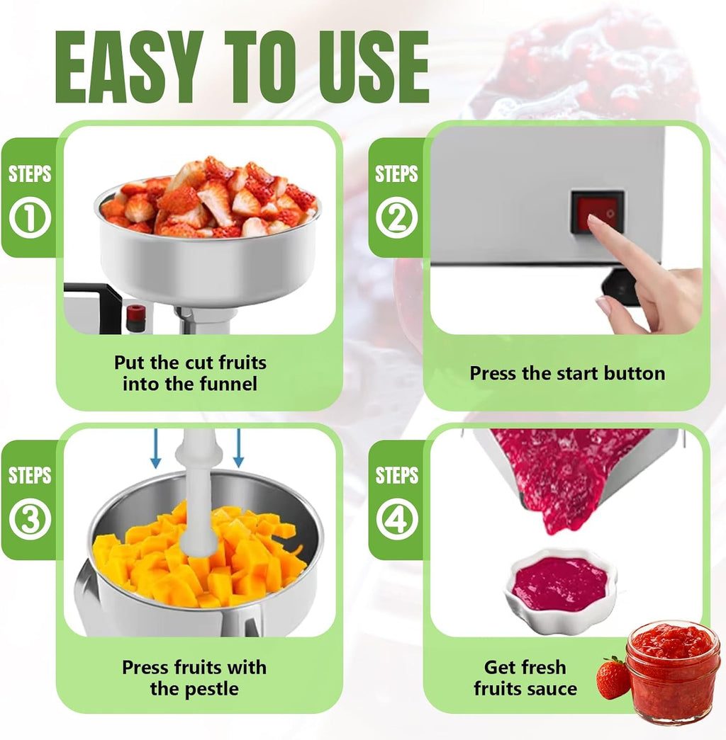 Electric Stainless Steel Jam Maker – Commercial Food Strainer & Sauce Maker with Adjustable Trough, Quiet Operation –