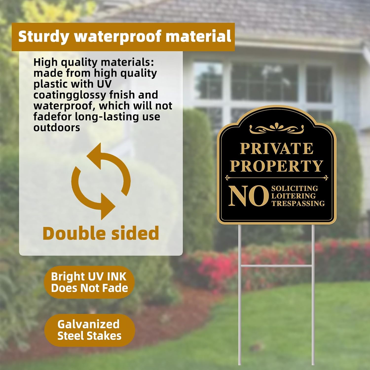 No Trespassing Signs Private Property, 2-Pcs 12"x12" H-Stake 2-Sided | UV high-definition print, weatherproof. This