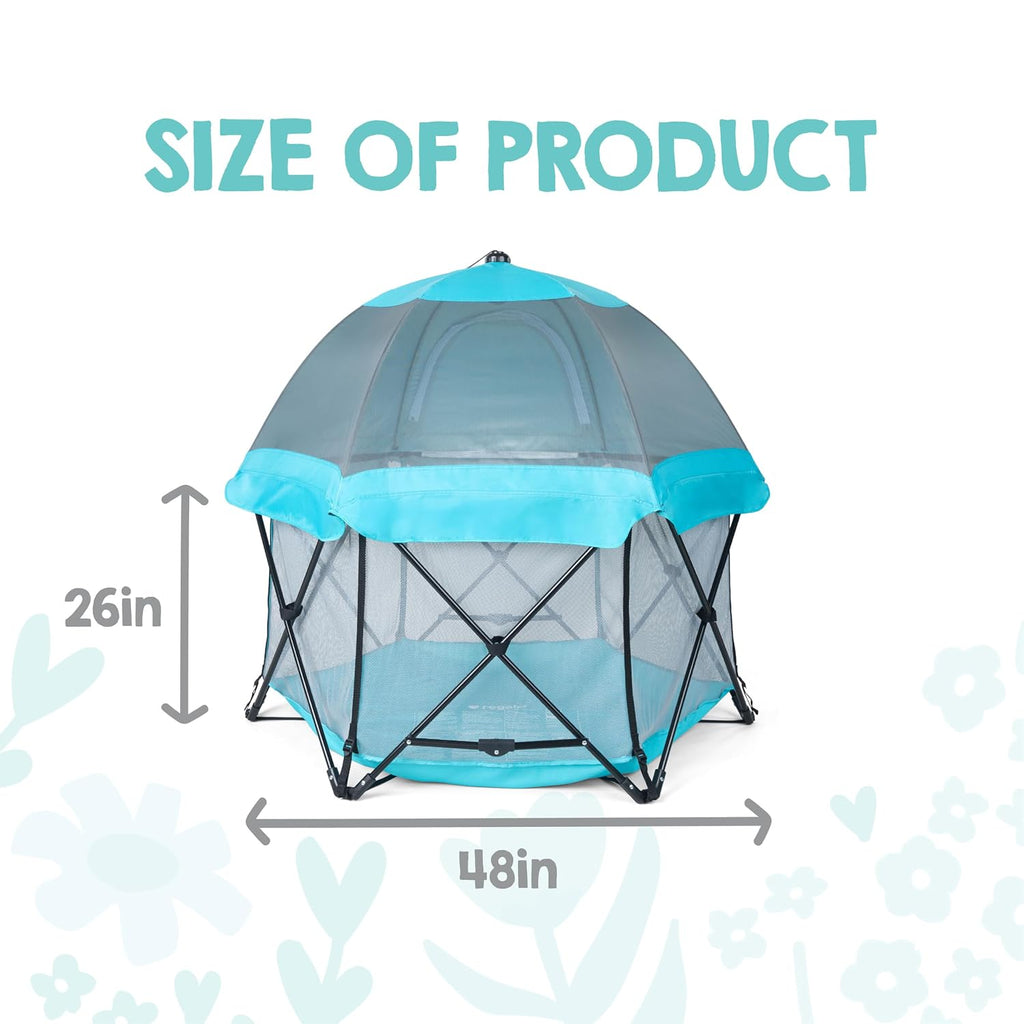 Safety My Play Deluxe Baby Playpen & Portable Play Yard with Canopy, Foldable 6-Panel Indoor Outdoor Playpen for