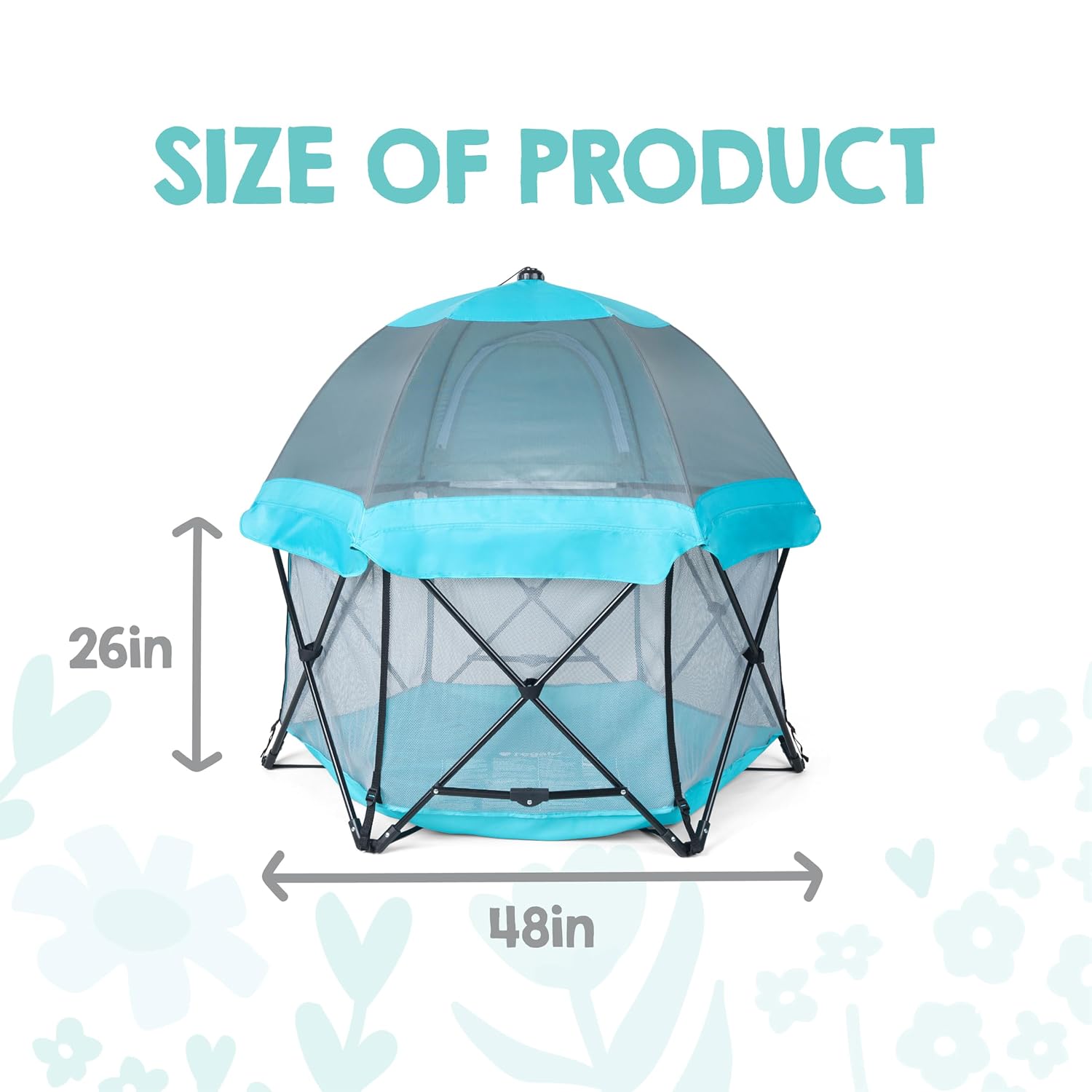 Safety My Play Deluxe Baby Playpen & Portable Play Yard with Canopy, Foldable 6-Panel Indoor Outdoor Playpen for