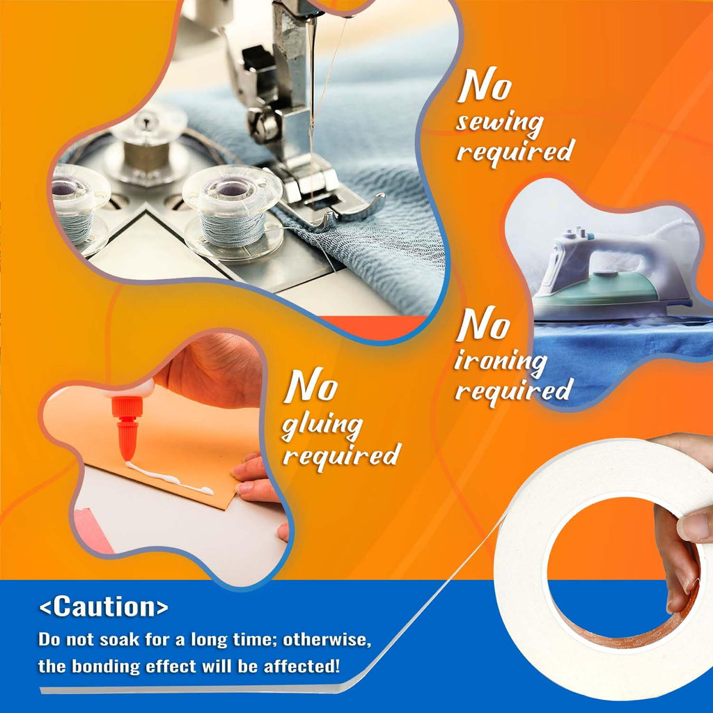 Double-Sided Fabric Tape,Hem Tape No Sew No Iron, 2/5"+1" (2 Rolls)