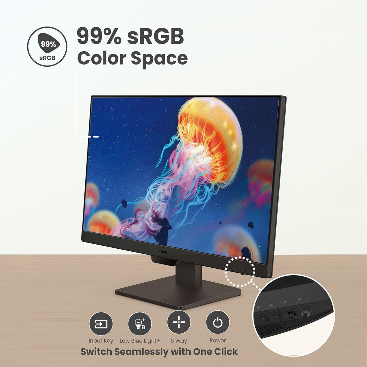 GW2490 24" Computer Monitor 100Hz FHD 1920x1080p IPS Eye-Care Tech VESA Mount Thin Bezel Low Blue Light Adaptive