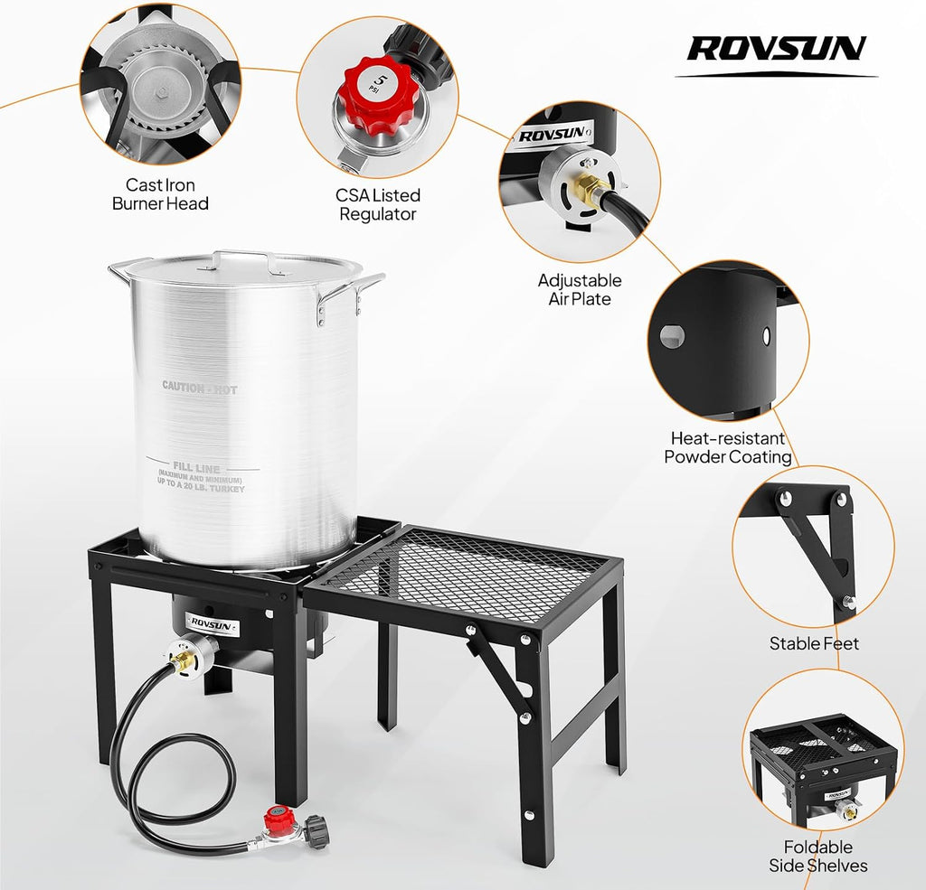 Portable Propane Gas Stove with Foldable Side Rack, Single Burner Camp Stove Cooker for Outdoor Backyard Cooking