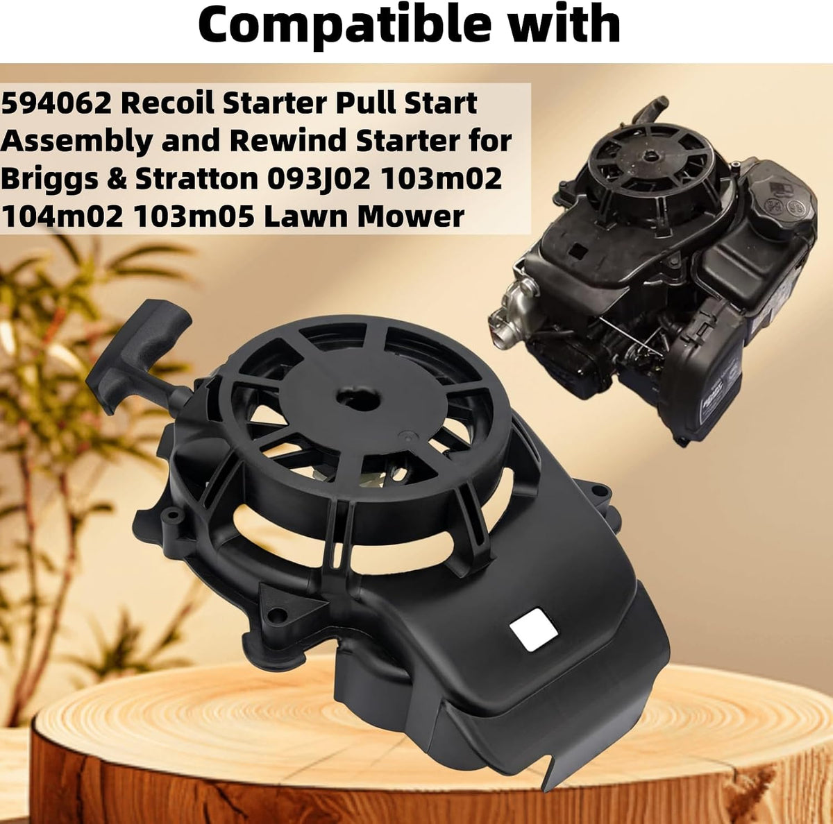 594062 Recoil Starter Pull Start Assembly and Rewind Starter Compatible with Briggs & Stratton 093J02 103m02 104m02 103m05 Lawn Mower
