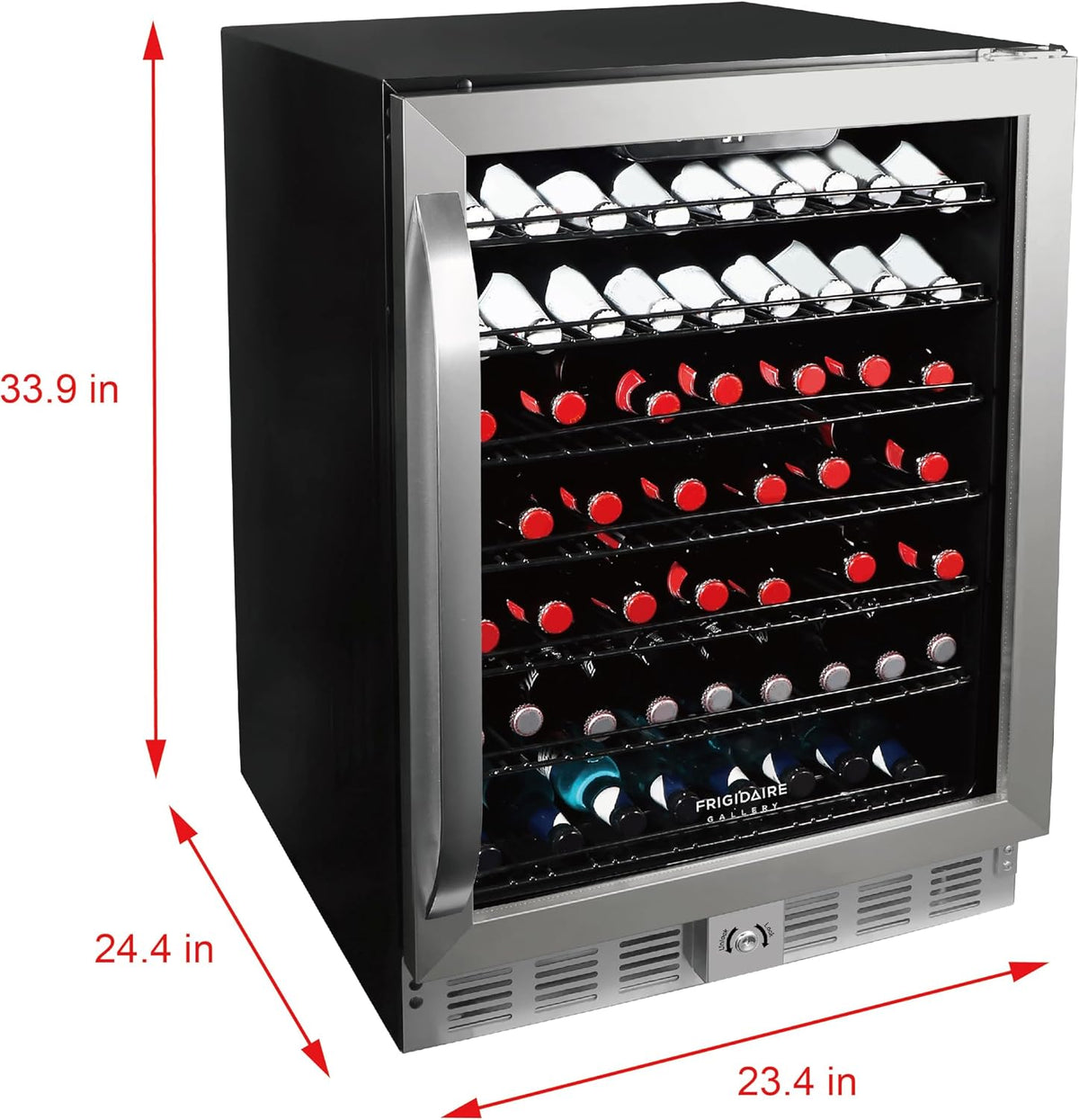 24" Wide 5.1 Cu Ft Capacity, Built-in Under Counter Beverage Fridge, Glass Front