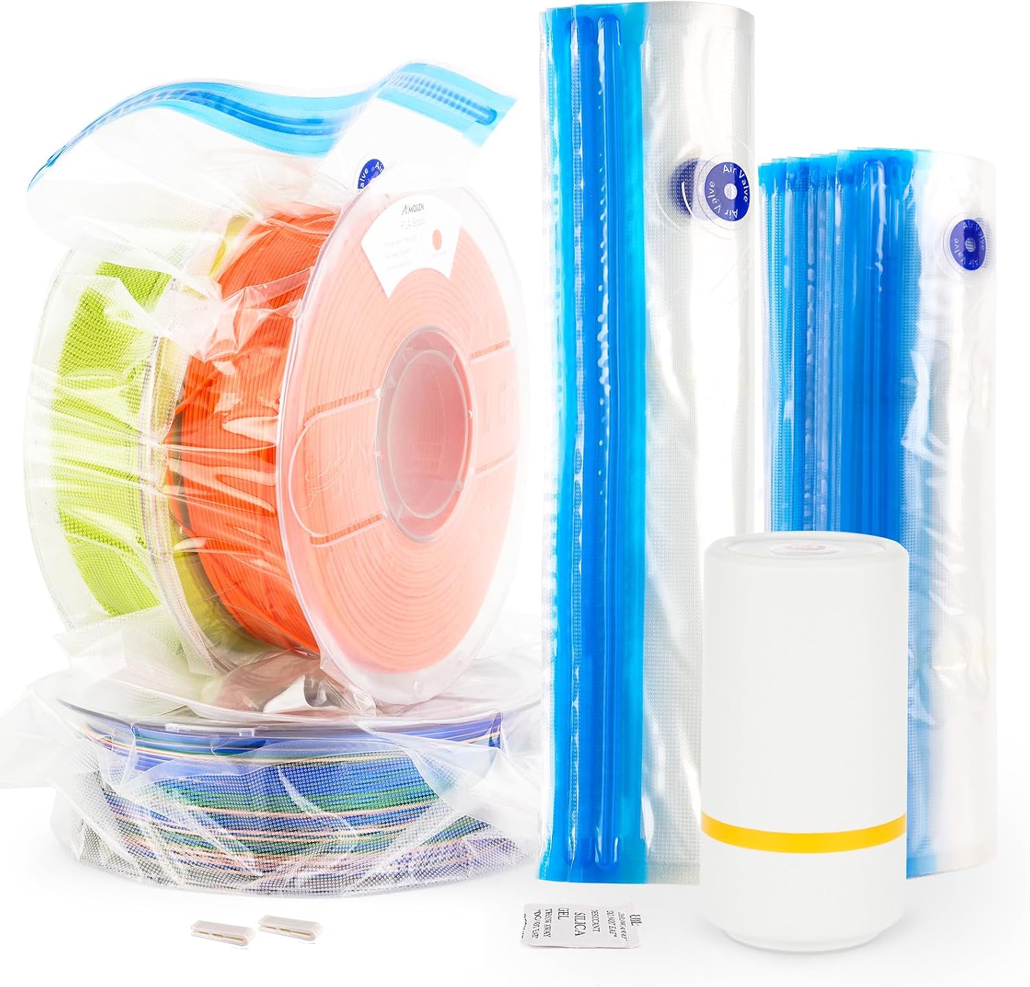 Filament Storage Bags Vacuum Kit, Cleaning Drying Sealed 16 Bags with Two Sizes for 3D Printer Filament with