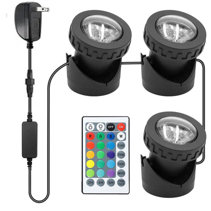Colored Pond Lights with Timer, RGB Weighted Fountain Lights IP68 Waterproof Underwater LED Dimmable Light for Pond