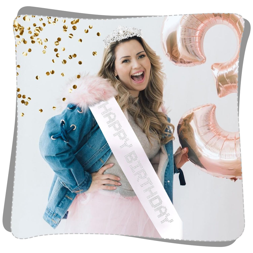 White Custom Sash Personized, Silver Tiara Crown with Blank Satin Sash & 4 Sheets Rhinestone Letters for Women Girls