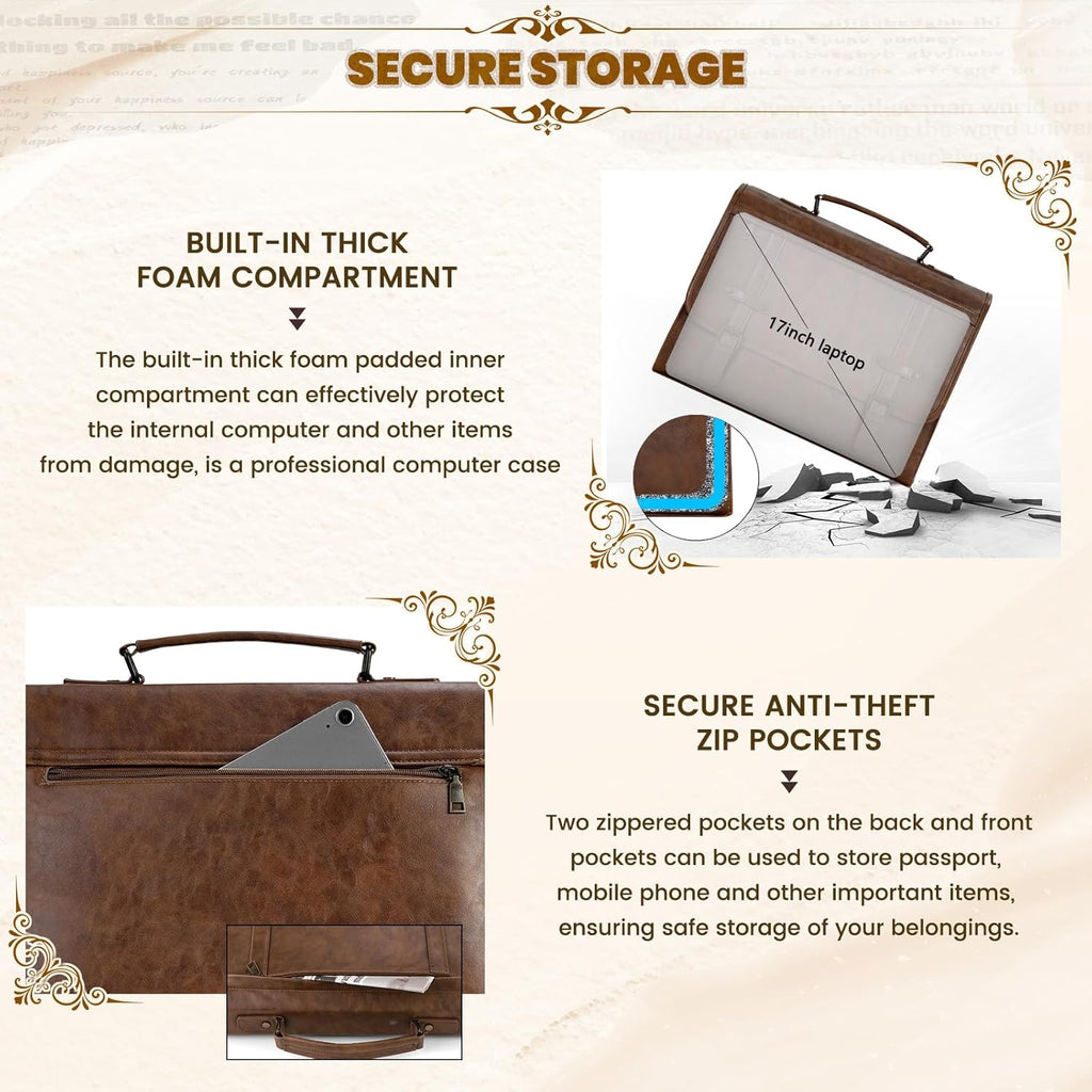 Mens Messenger Bag 17 Inch Waterproof Vintage Leather Laptop Briefcase Large Computer Laptop Bag Satchel Bag Retro