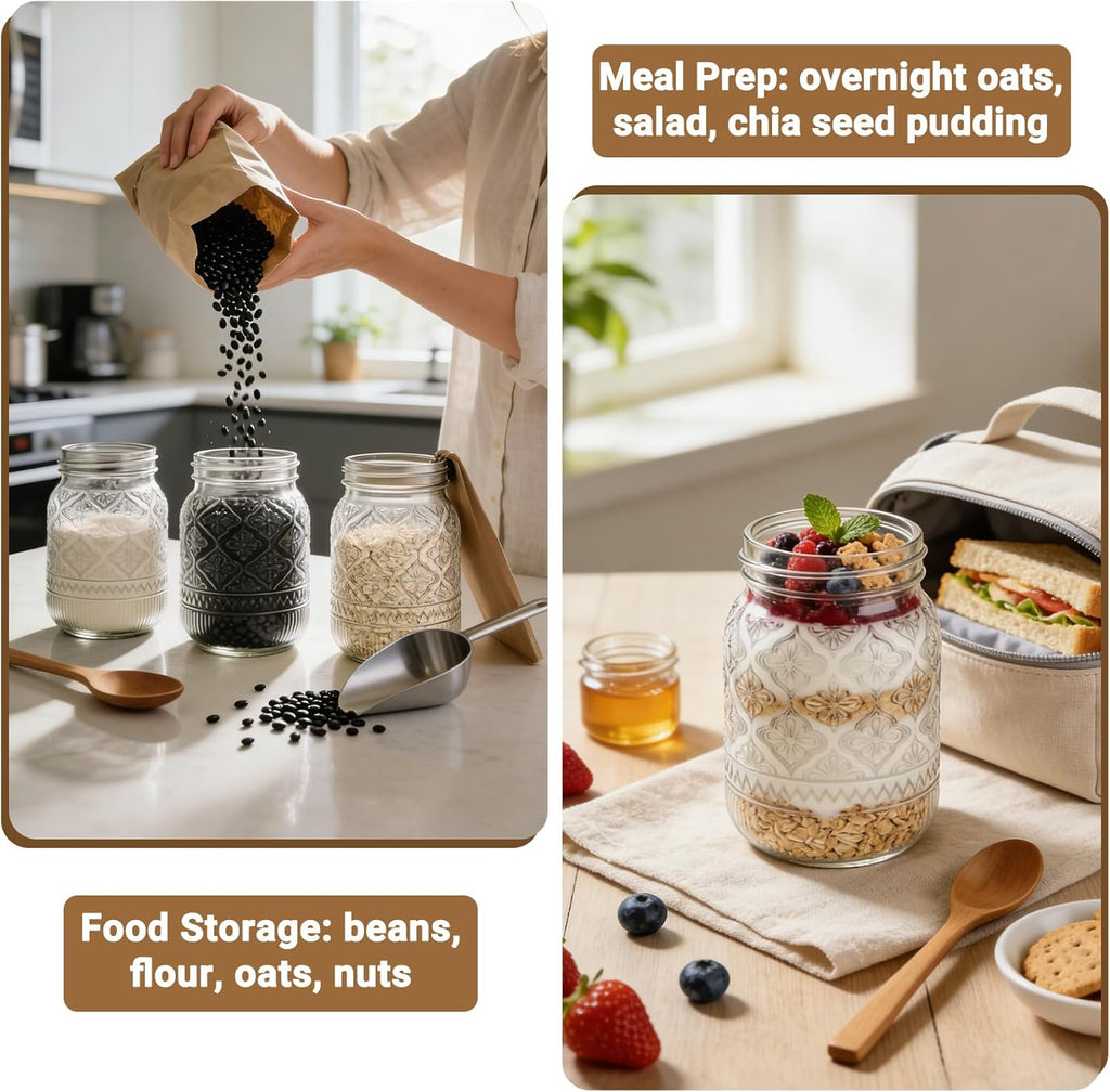 16oz Embossed Mason Jars 15-Pack with Airtight Lids and Bands