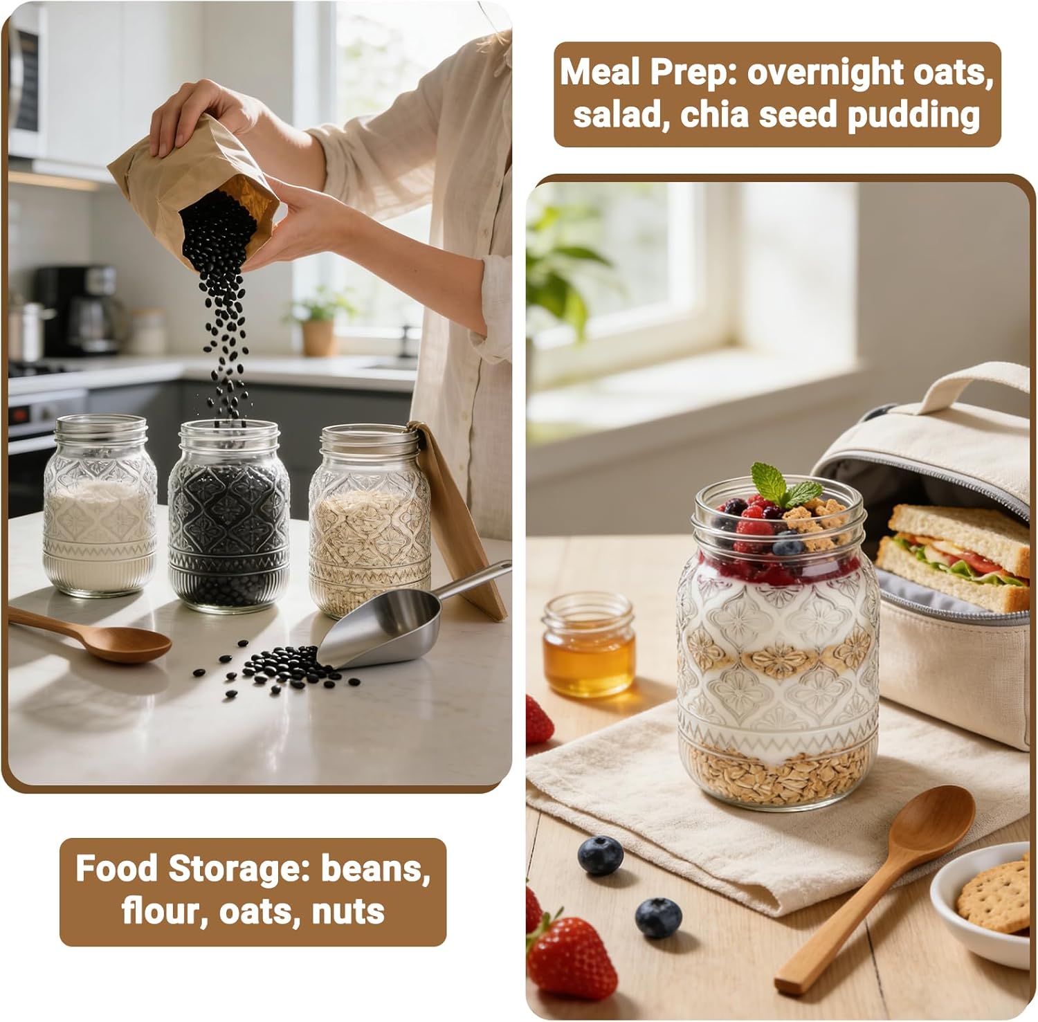16oz Embossed Mason Jars 15-Pack with Airtight Lids and Bands