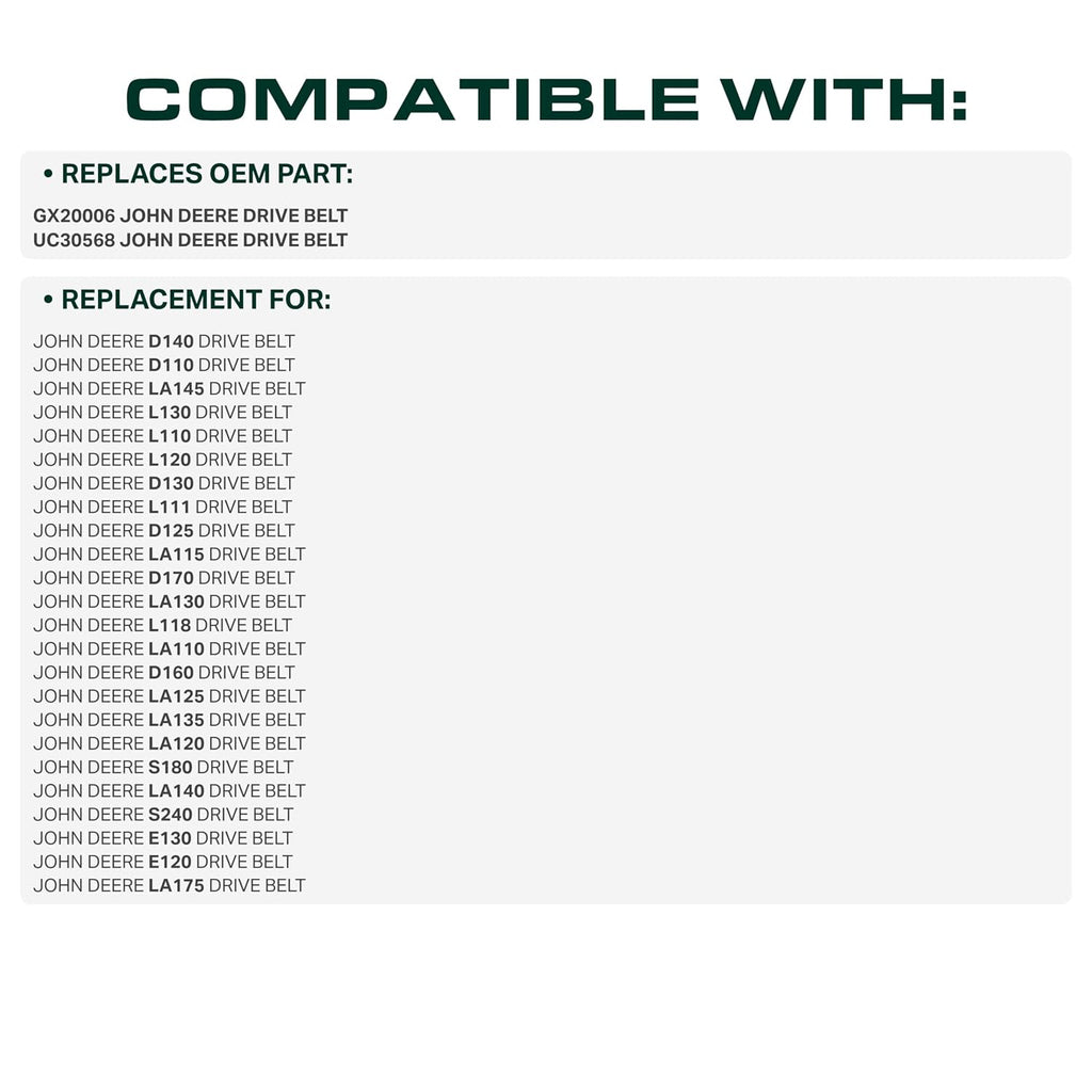 UDC Parts GX20006 UC30568 Drive Belt, 1/2" x 88.9" Replacement John Deere