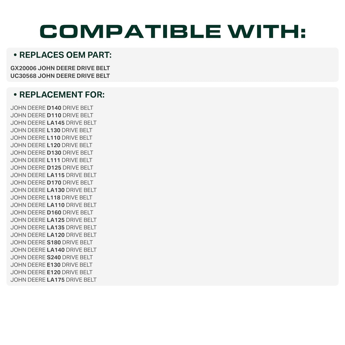 UDC Parts GX20006 UC30568 Drive Belt, 1/2" x 88.9" Replacement John Deere