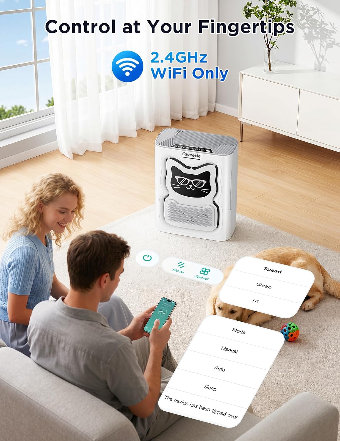 Pet Air Purifier for Large Room, 2300 sq ft | 4-in-1 H13 HEPA Washable Pre-filter, Air Quality Sensor & Auto Modes