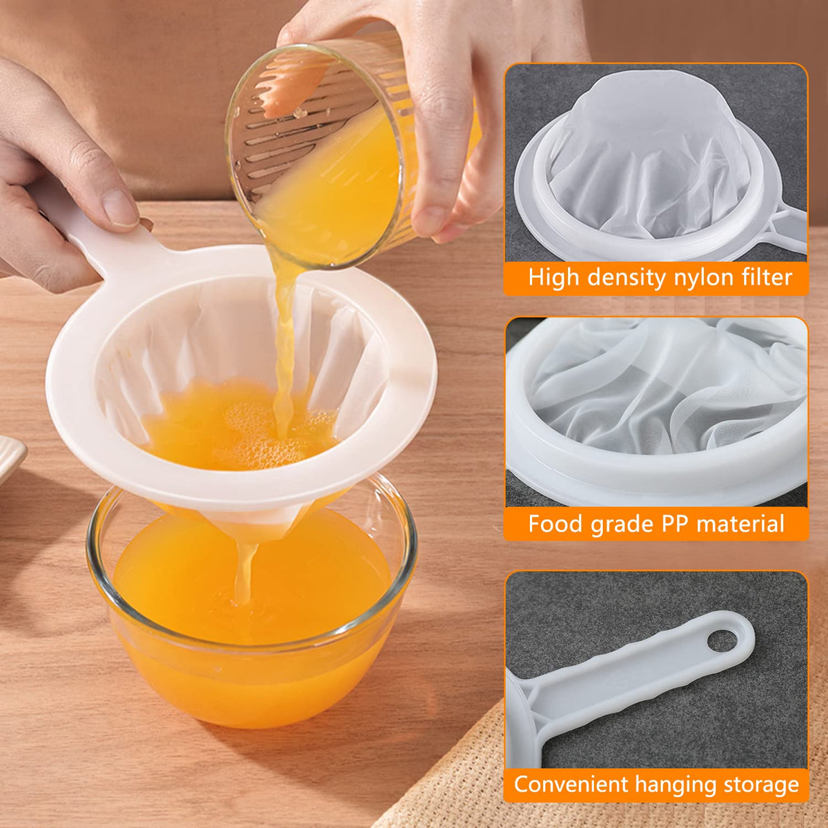 Kitchen Ultra-Fine Nylon Mesh Strainer 5.51 Inch (100 mesh)