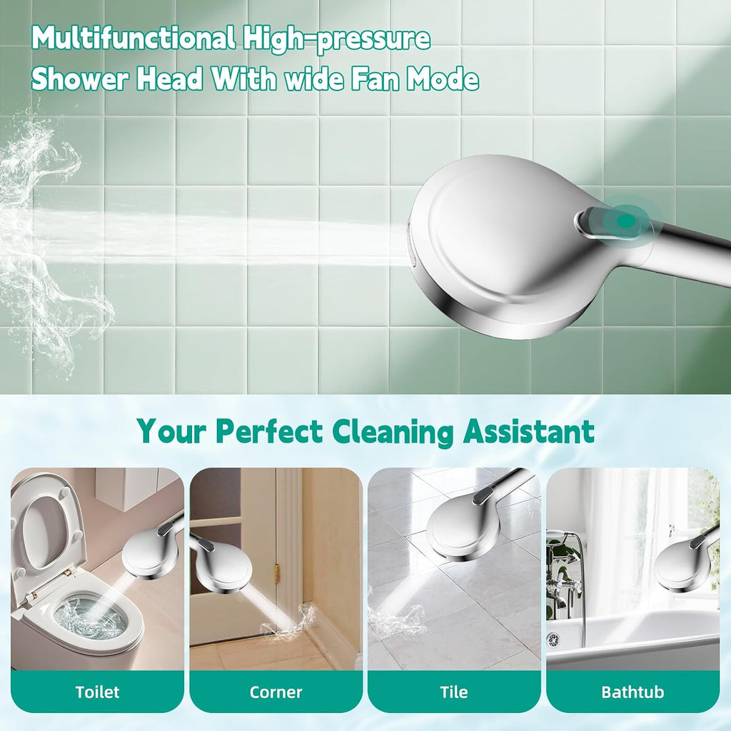 High Pressure 10 Spray Filtered Handheld Shower Head, Chrome | Showerhead with Water Softener Filter for Hard Water