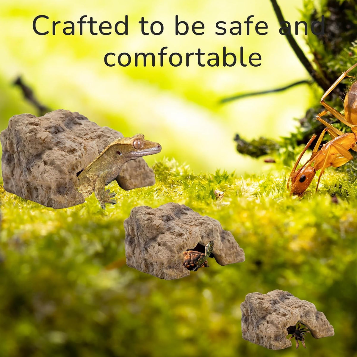 Reptile Hide for Leopard Gecko,Bearded Dragon,Ball Python & Tortoise – Terrarium Habitat Décor, Snake & Lizard
