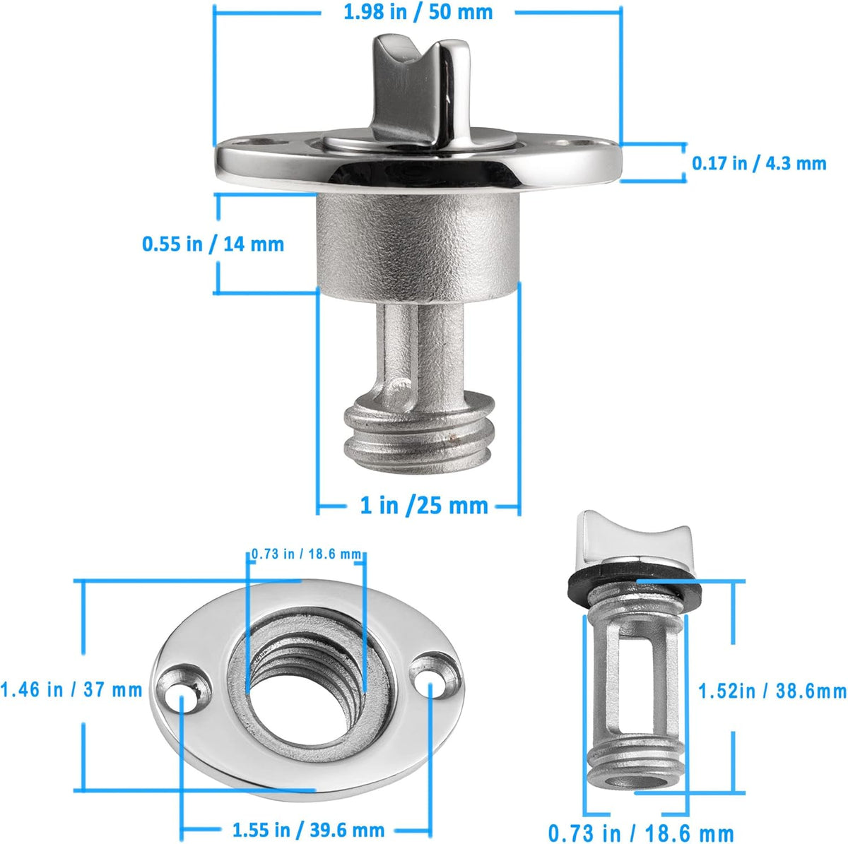 Oval Garboard Drain Plug,Marine 316 Stainless Steel Drain Plug Fits 1" Hole