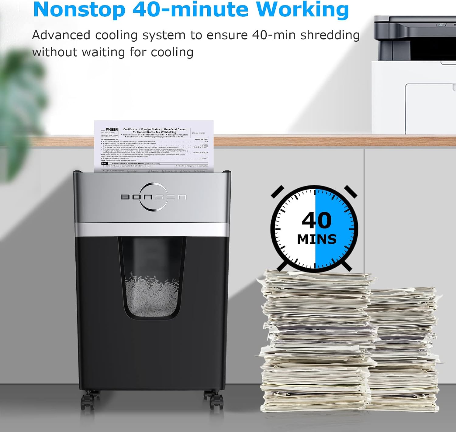 12-Sheet Cross Cut Paper Shredder for Home Office Use | 40-Min Running Time, 55 dB Ultra-Quiet with Anti-Jam