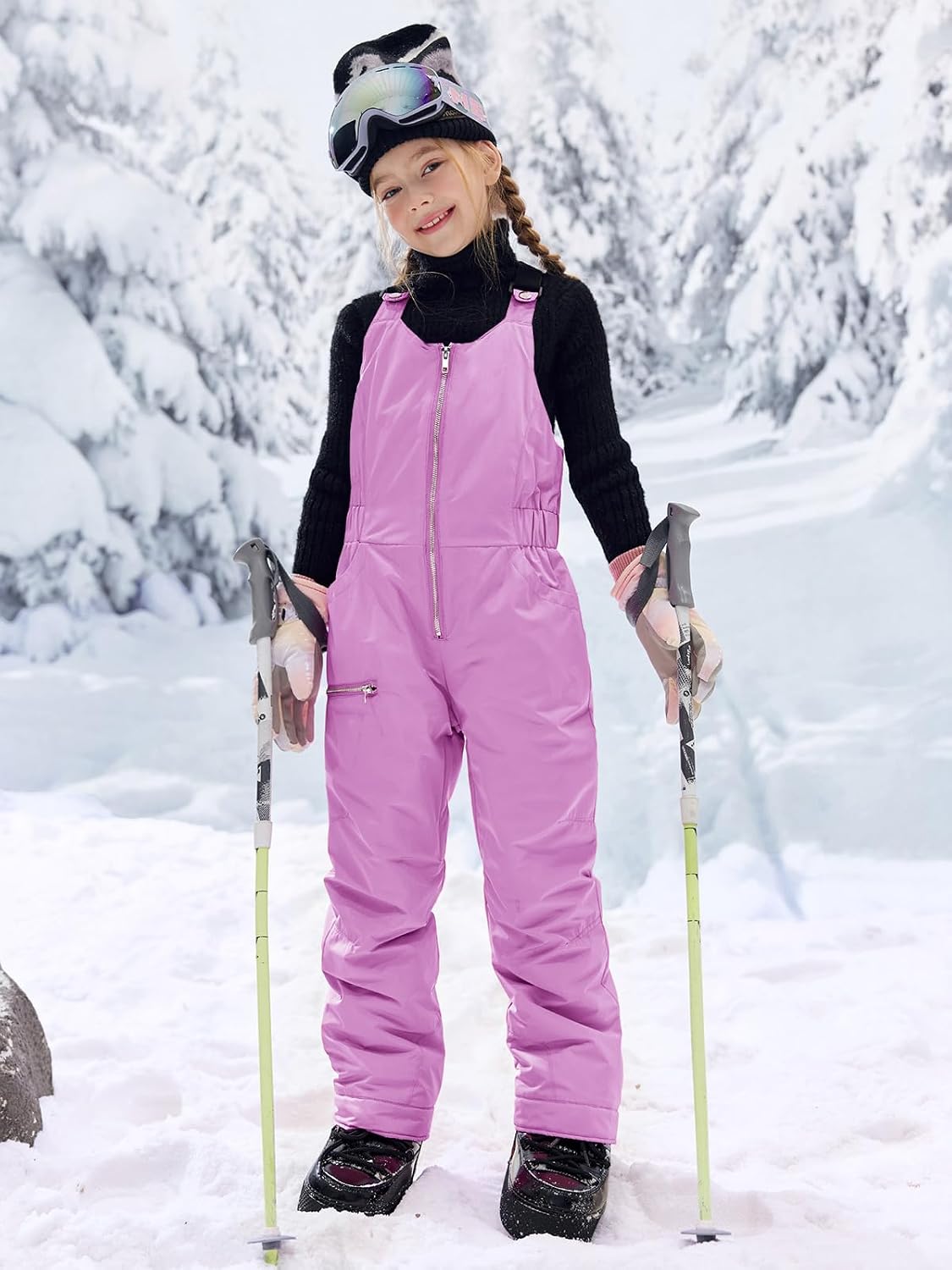 Kids Snow Bibs Waterproof Insulated Ski Pants Overalls Snowsuit | Easy on/off,Snow pants,Snowboard Overalls,,Girls