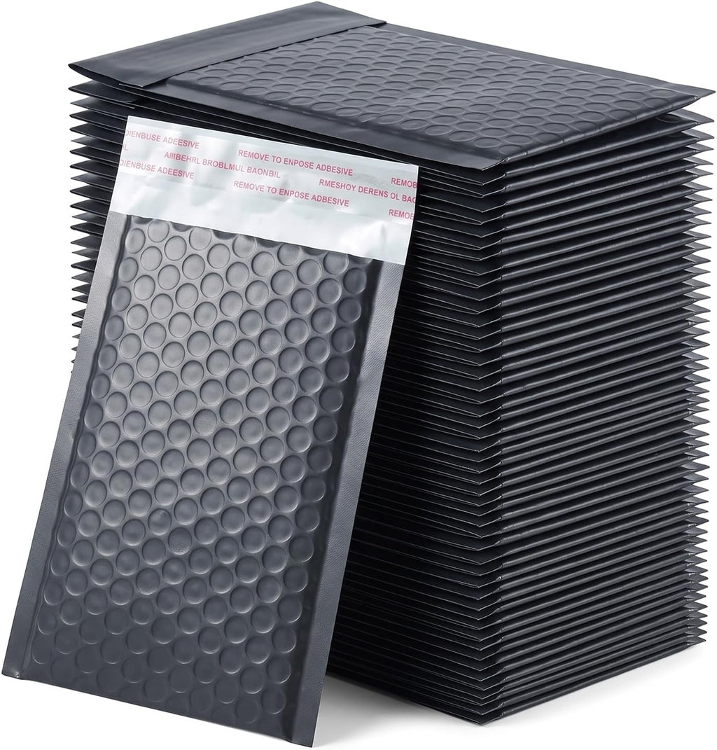 4x8in Black Bubble Mailers 100Pack, Self-Seal Waterproof Padded Envelopes