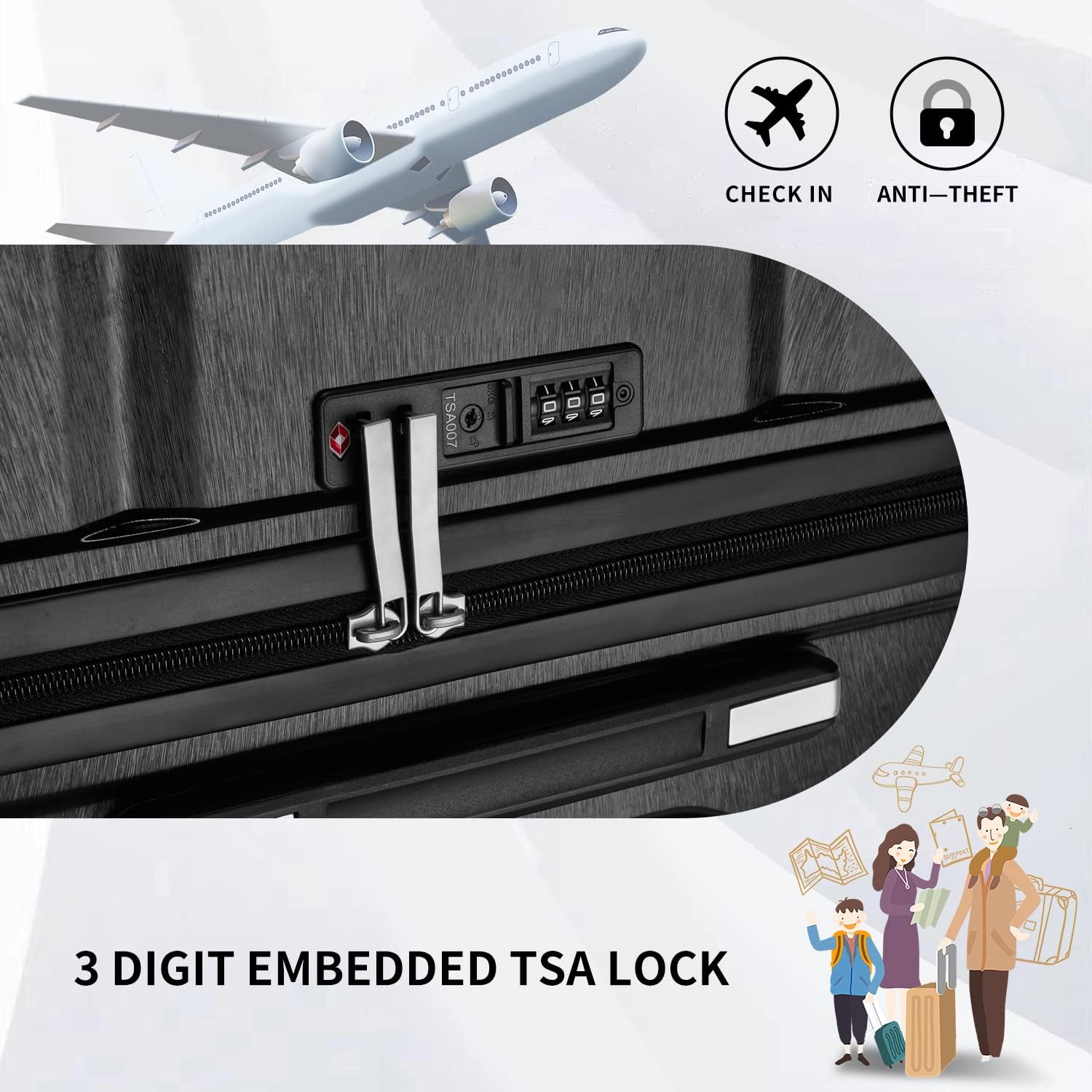 Luggage Sets,Lightweight Hard Shell Suitcase Set with Spinner Wheels,Hardside Luggage 3-Piece Set with TSA Lock