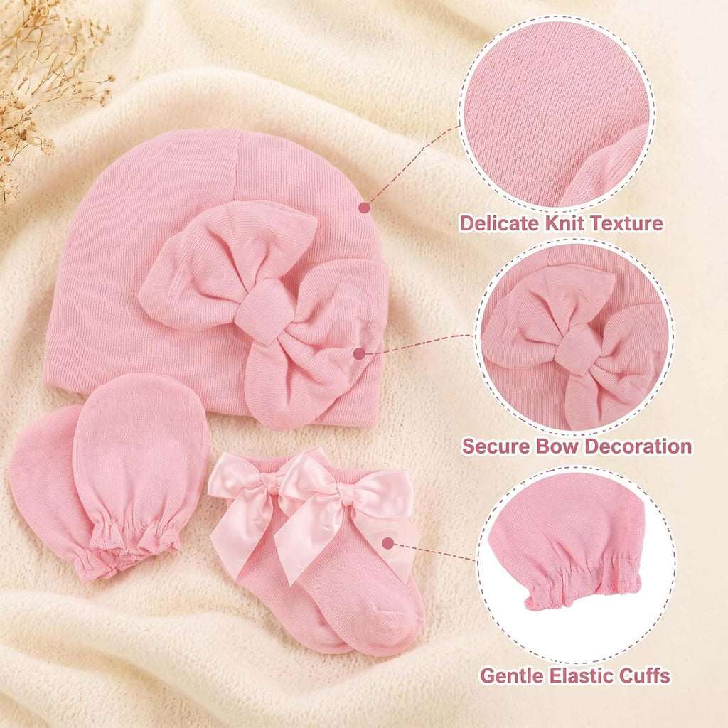 Newborn Preemie Baby Girl Hats Mittens Socks Set Soft Cotton Warm