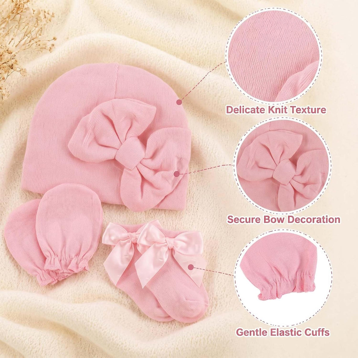 Newborn Preemie Baby Girl Hats Mittens Socks Set Soft Cotton Warm