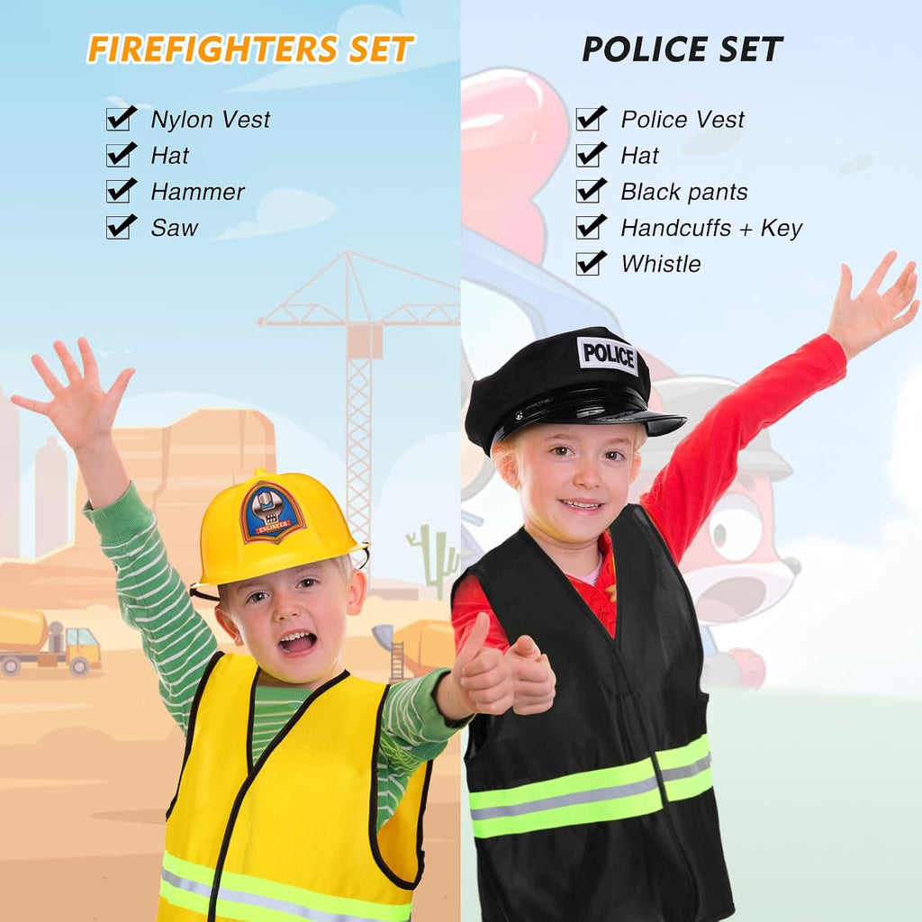 10 Set Dress up Clothes for 3-8 Years Old Washable Construction Policeman Fireman Doctor Chef Gardener Explorer