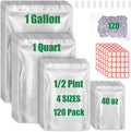 120 Mylar Bags with 120 x 300cc Oxygen Absorbers for Food Storage | 9 Mil Thick, 4 Sizes (1 Gallon, 1 Quart, 1/2