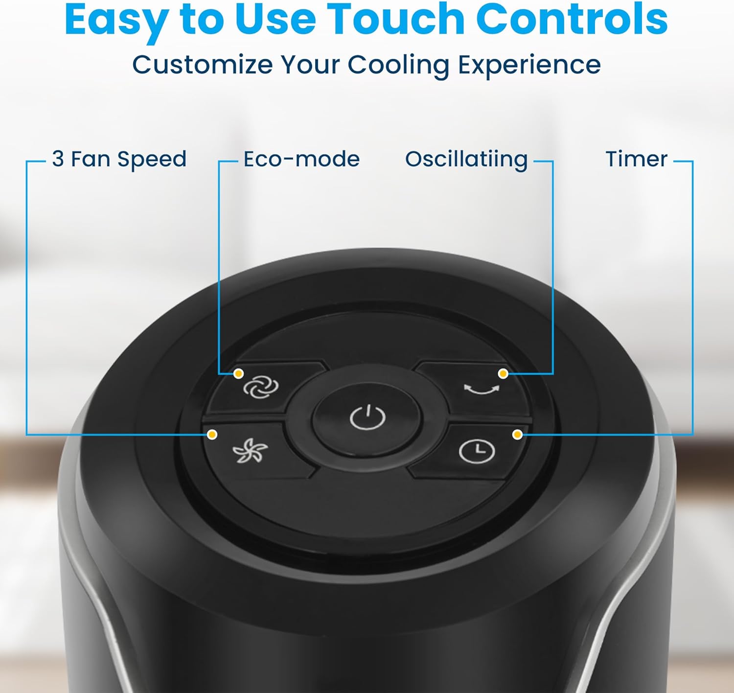 Bladeless Oscillating Tower Fan for Bedroom, Remote, Quiet, Black | 42in Height, LED Display, 3 Speed Modes, 7-Hour