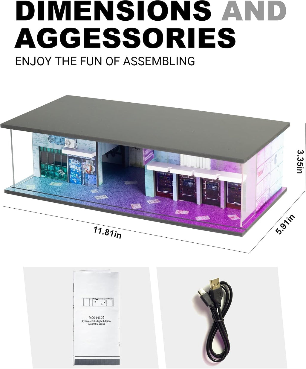 1/64 Scale Display Case Car Garage Diorama, Cyberpunk Acrylic Clear Diecast Car Showcase with Blue & Purple LED