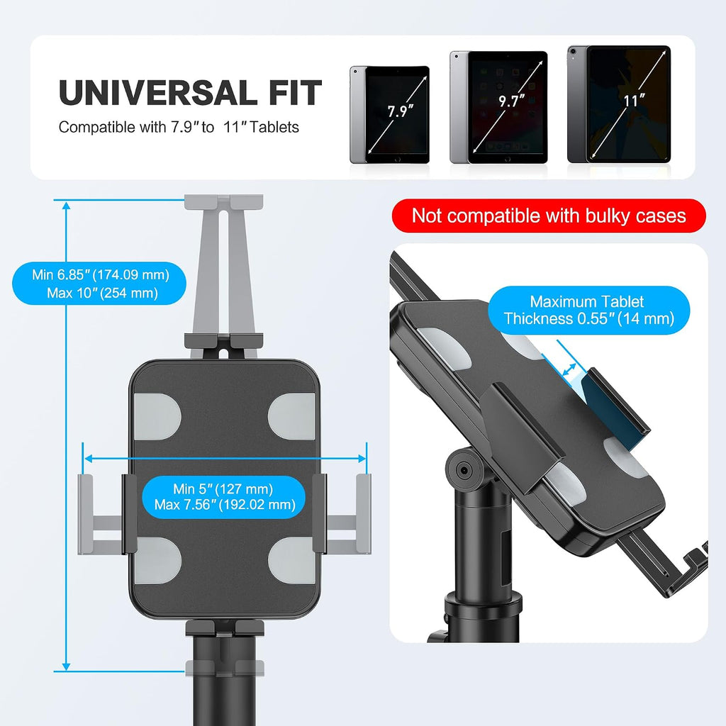 POS Tablet Kiosk Stand - Universal Tablet Locking Mount for 7.9"-11" Devices, 360° Swivel Anti-Theft Security Stand