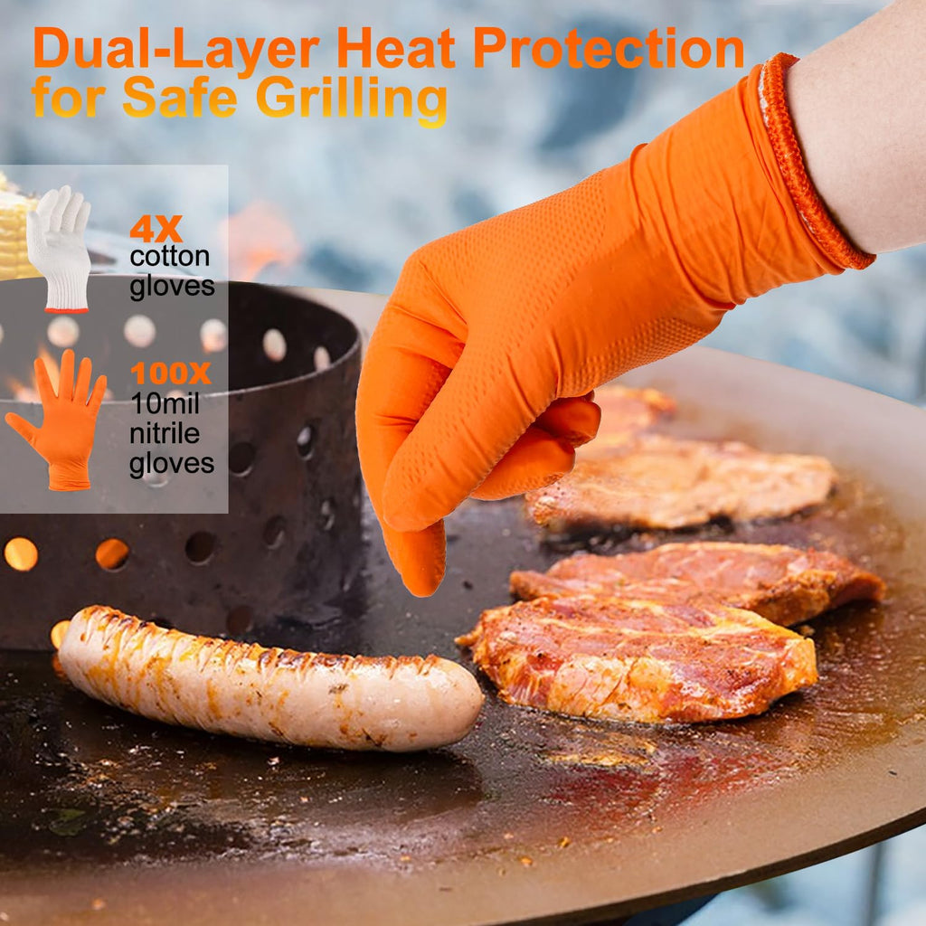 BBQ Gloves Disposable, 10Mil Heavy Duty Nitrile Gloves for Cooking Grilling