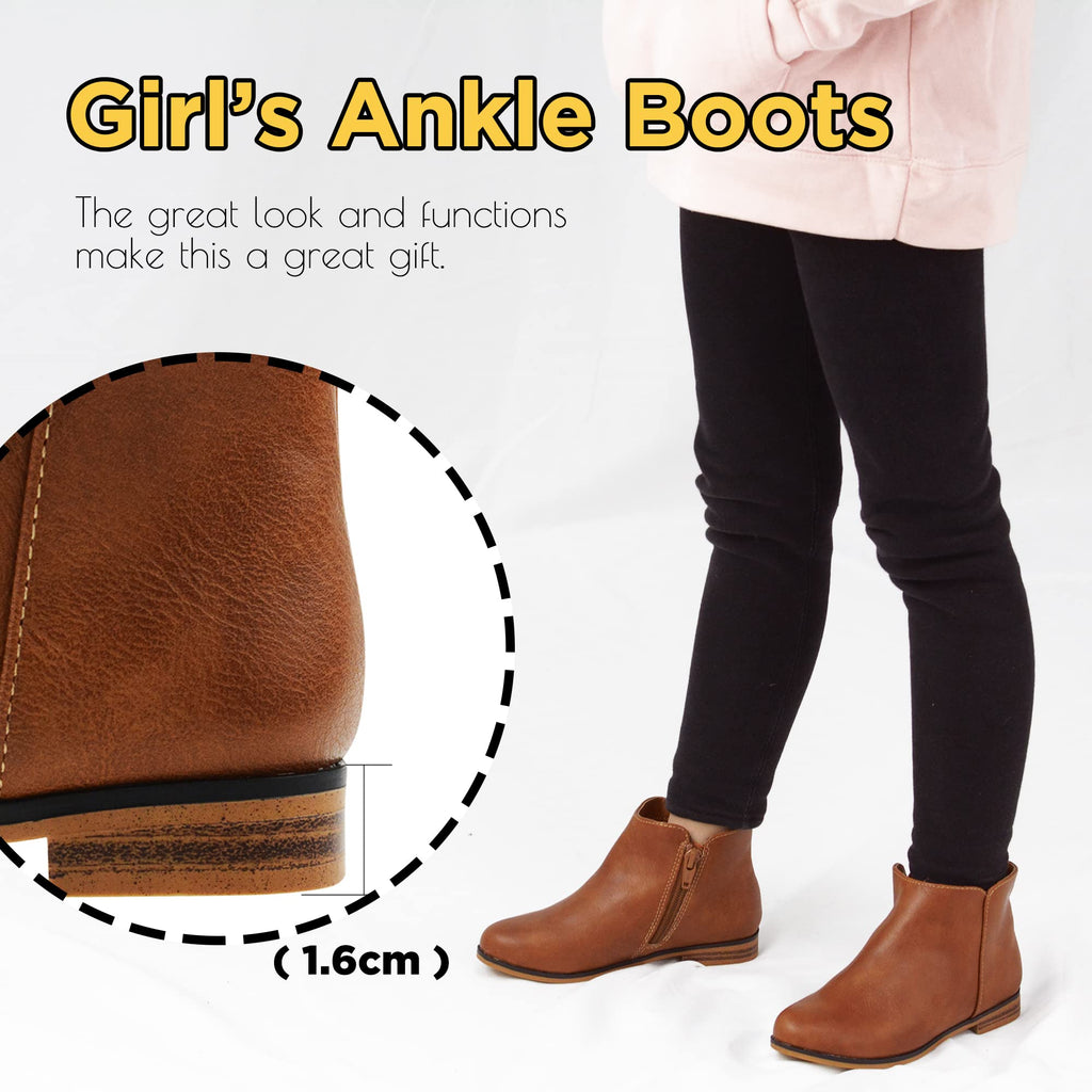 Girls Boots Ankle Boots for Girls Side Zipper Short Suede Booties Fashion Boots for Toddler/Little/Big Kids Brown US 13
