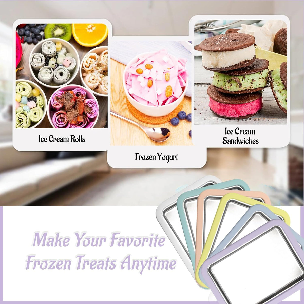 Rolled Ice Cream Maker Instant Ice Cream Maker, Lavender