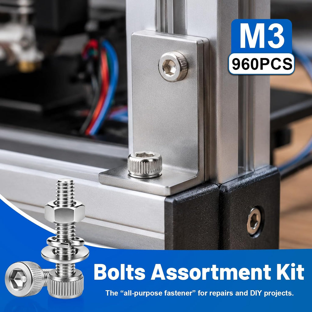 960PCS M3 Hex Socket Screws Assortment Kit, M3x6/8/10/12/16/20/25/30mm