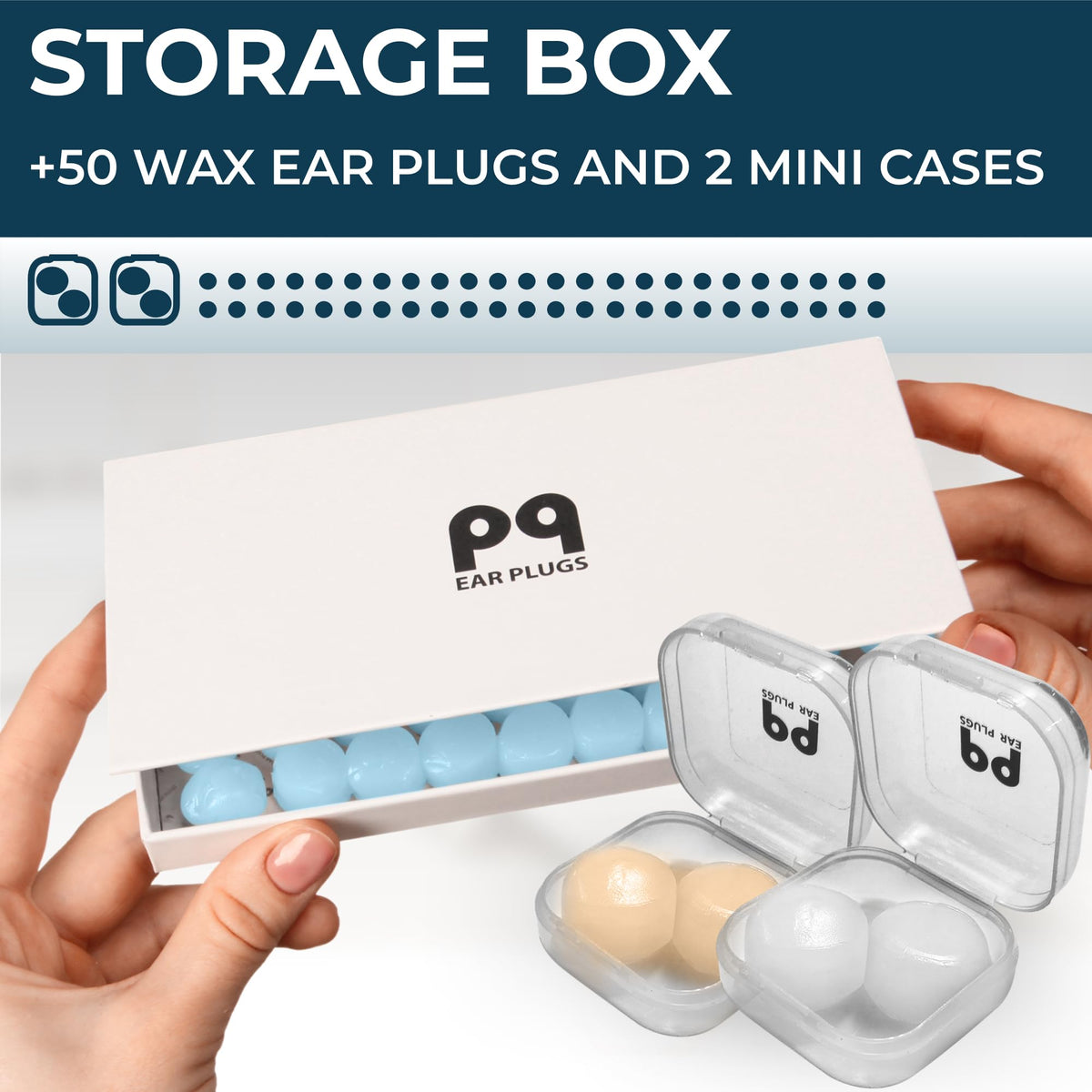 PQ Wax Ear Plugs, Silicone Earplugs for Sleep, Blue, 50 Ct