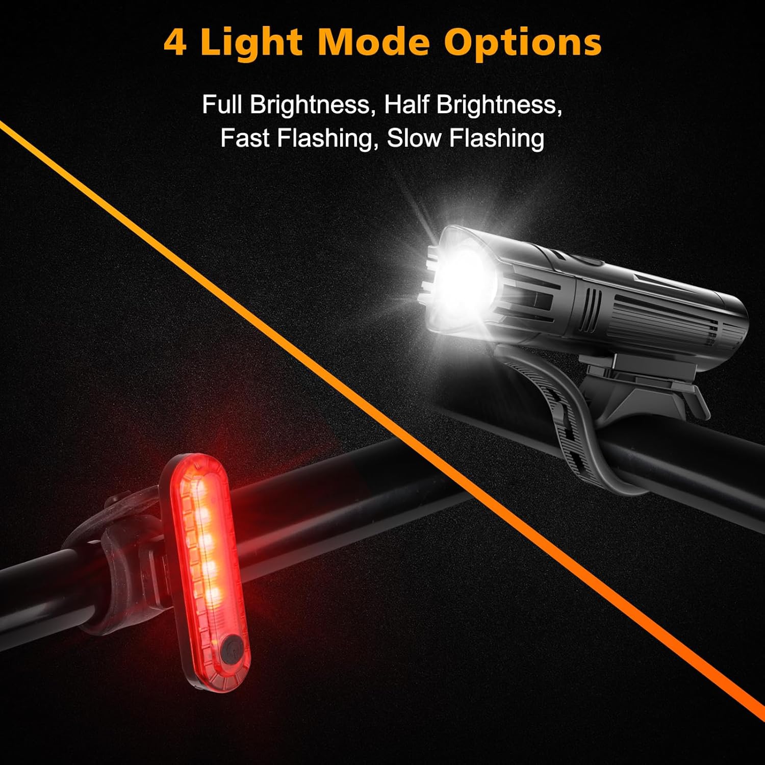 Ultra Bright USB Rechargeable Bike Light Set, Powerful Bicycle Front Headlight and Back Taillight, 4 Light Modes