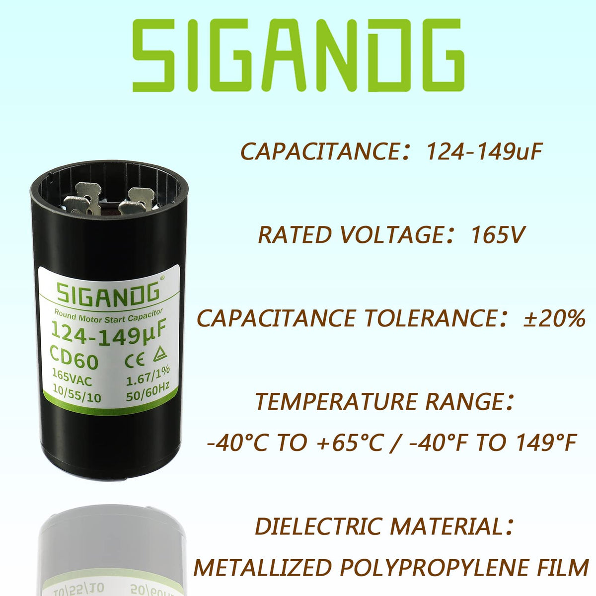 124-149 MFD 165 VAC Round Start Capacitor 50/60 Hz AC