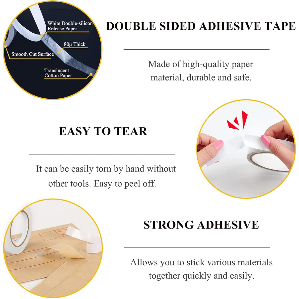 Double Sided Tape for Crafts, 6 Rolls Multi-Size Double-Sided Adhesive Tape for Arts, Photography, Gift Box