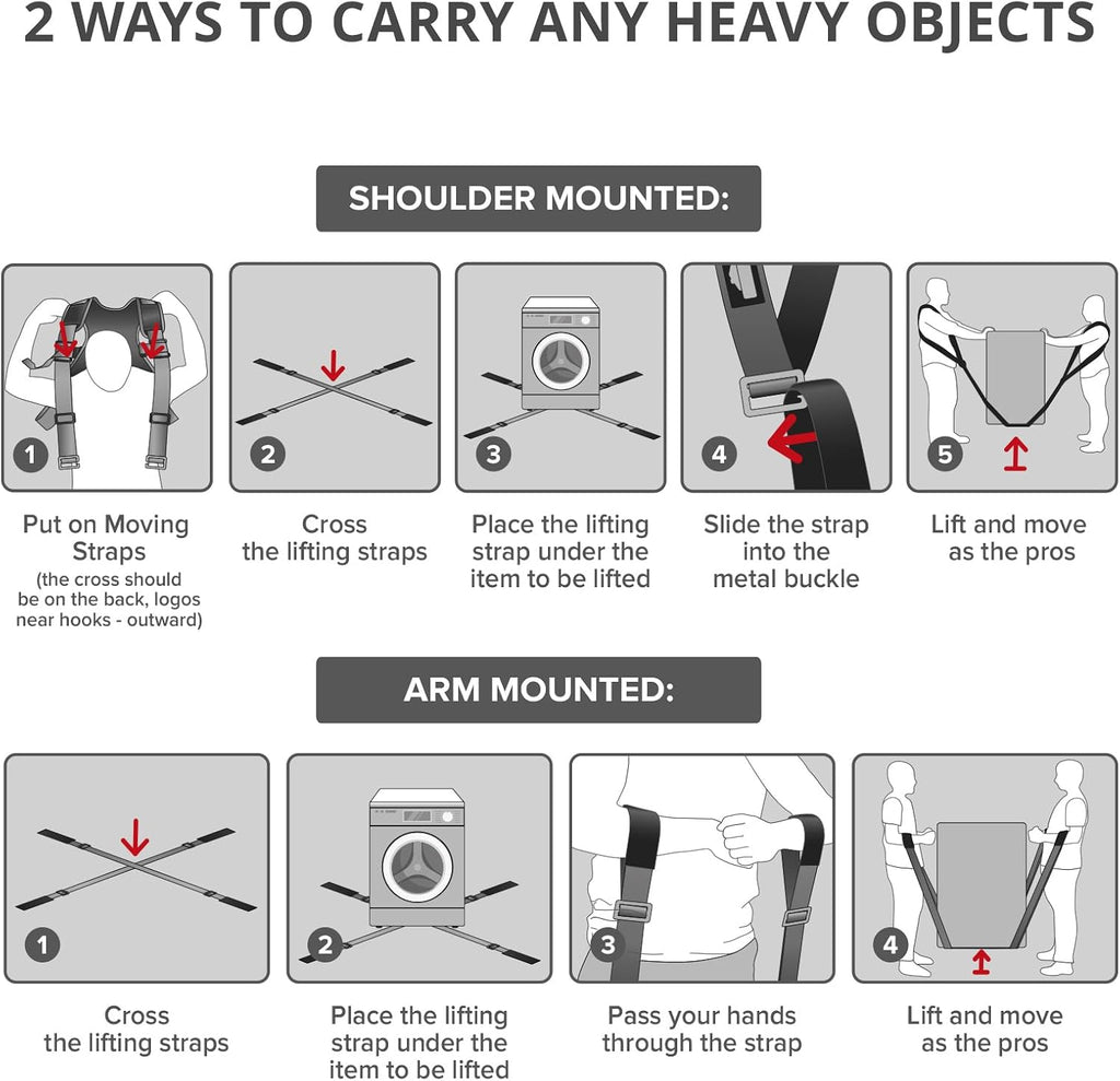 Moving Straps - 2 Pairs - Orange Lifting Straps for 2 Movers | Move Furniture Easily and Safely - Perfect for Lifting